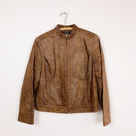 Valerie Stevens Jackets & Blazers - Valerie Stevens Mock Neck Suede Leather Zip Snake Skin Jacket Size Large